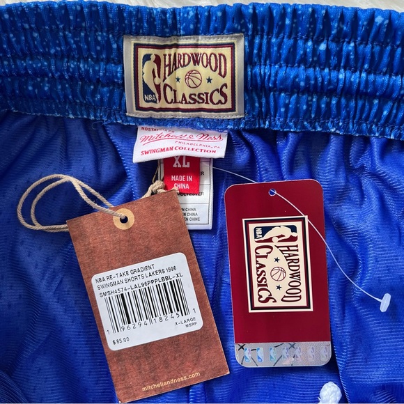 Mitchell & Ness NBA LA Lakers 1996 Blue Spray Paint Swingman Shorts mens new - Picture 6 of 6